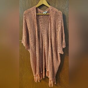 Eesome Open Knit Fringe Poncho - Rust